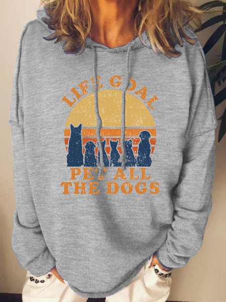 Women Life Goal Pet All The Dog Cotton-Blend Hoodie Sweatshirt, Hoodies&Sweatshirts, Lilicloth.com