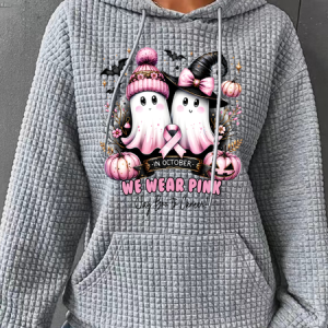 In October We Wear Pink Ghost Breast Cancer Awareness Simple Loose Hoodie, Hoodies&Sweatshirts, Lilicloth.com