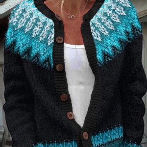 Vintage tribal Icelandic pattern button knit sweater, Cardigans, Lilicloth.com