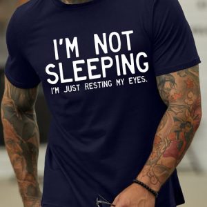 Men's I Am Not Sleeping I Am Just Resting My Eyes Funny Graphic Print Loose Cotton Casual Text Letters T-Shirt, T-shirts, Lilicloth.com