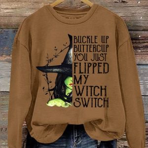 Women's Halloween Buckle Up Buttercup You Just Flipped My Witch Switch Print Casual Sweatshirt, Hoodies&Sweatshirts, Lilicloth.com