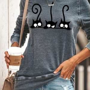 Womens Cute Black Casual Sweatershirt, Hoodies&Sweatshirts, Lilicloth.com
