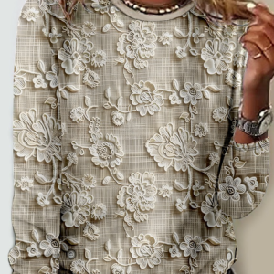 Women's Long Sleeve Blouse Spring/Fall 3D Printing Crew Neck Daily Going Out Casual Top, JustFashionNow Shirts, color:Light Khaki|size:4XL,