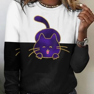 Cute kitten printed long sleeved T-shirt, Long sleeves, Lilicloth.com