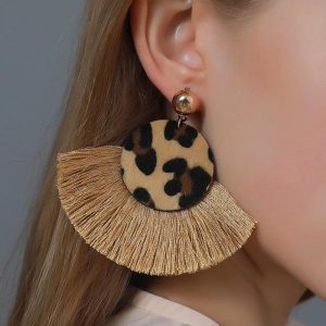 Leopard Tassel Earings Trend Exaggerated Large Fan Drop Dangle Earrings, women Earrings, ChicMe catalog