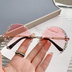 1Pair Ombre Lens Rhinestone Rimless Fashion Sunglasses, women Sunglasses, ChicMe catalog