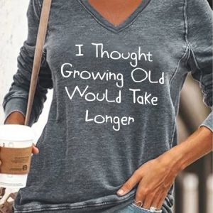 Funny letter print V-neck long-sleeved Sweatshirt, Hoodies&Sweatshirts, Lilicloth.com