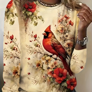 Women's Long Sleeve T-shirt Spring/Fall Yellow Bird Jersey Crew Neck Daily Going Out Casual Top, Long sleeves, Lilicloth.com