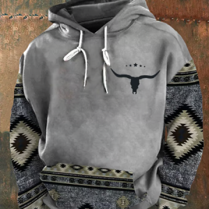 Men's Western Ethnic Print Hooded Sweatshirt, Hoodies&Sweatshirts, Lilicloth.com
