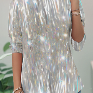 Dreamy Light Spots, Shining Silver Long Stripes Long Sleeve Shirt, Long sleeves, Lilicloth.com