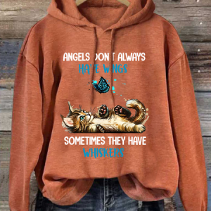 Angels Don't Always Have Wings Sometimes They Have Whiskers Casual Loose Animal Hoodie, Hoodies&Sweatshirts, Lilicloth.com