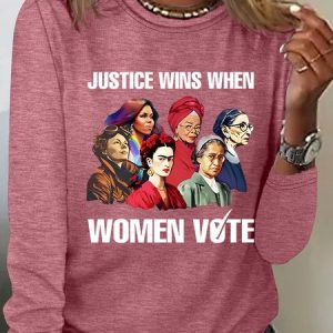 Justice Wins When Women Vote Casual Long Sleeve Shirt, Long sleeves, Lilicloth.com