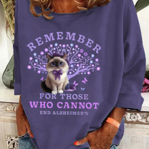 Women's Remember For Those Who Cannot Dementia Alzheimer's Disease Awareness Printed Cat Casual Sweatshirtw, Hoodies&Sweatshirts, Lilicloth.com