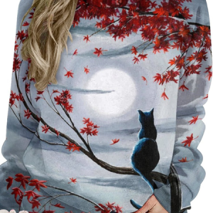 Womens Black Cat in Silvery Moonlight Casual Sweatshirt, Hoodies&Sweatshirts, Lilicloth.com