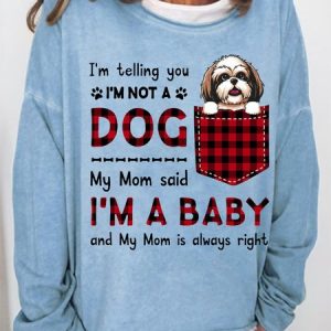 Women's Lover I'm A Baby Best Dog Mom Plaid Loose Sweatshirt, Hoodies&Sweatshirts, Lilicloth.com