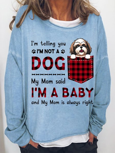 Women's Lover I'm A Baby Best Dog Mom Plaid Loose Sweatshirt, Hoodies&Sweatshirts, Lilicloth.com