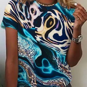 Women's Short Sleeve Tee T-shirt Summer Leopard Jersey Crew Neck Daily Going Out Casual Top, JustFashionNow T-Shirts, color:Blue|size:XXL,