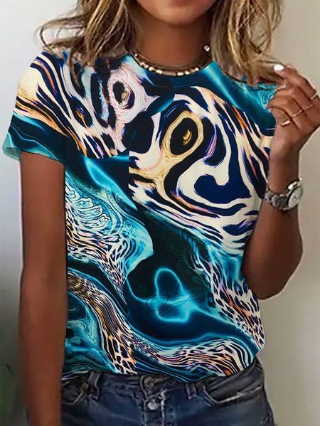 Women's Short Sleeve Tee T-shirt Summer Leopard Jersey Crew Neck Daily Going Out Casual Top, JustFashionNow T-Shirts, color:Blue|size:XXL,