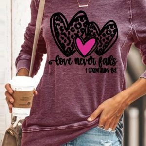 Women's Valentine Never Fails Regular Fit Leopard Sweatshirt, Hoodies&Sweatshirts, Lilicloth.com