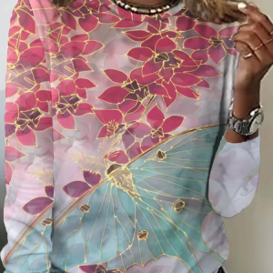 Abstract Flower Casual Long Sleeve Shirt, Long sleeves, Lilicloth.com