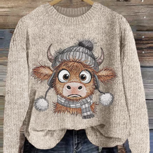 Cute calf round neck sweater, Sweaters, Lilicloth.com