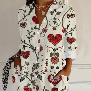Shirt Collar Long Sleeve Floral Buckle Regular Loose Button Up Shirt Shirt For Women, Shirts, color:As Picture|size:XXL, catalog Noracora shop