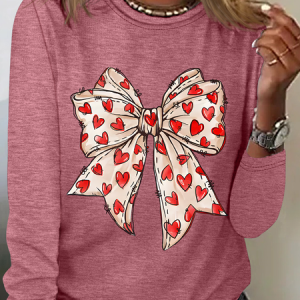 Valentine's Day Coquette Bow Hearts Casual Long Sleeve Shirt, Long sleeves, Lilicloth.com