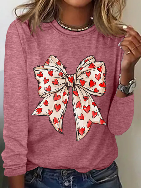 Valentine's Day Coquette Bow Hearts Casual Long Sleeve Shirt, Long sleeves, Lilicloth.com