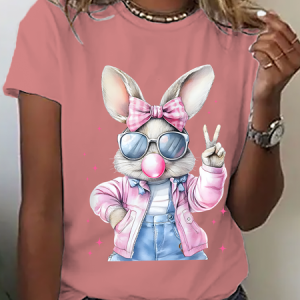 Retro Easter Bunny Blowing Bubble Cotton T-Shirt, T-shirts, Lilicloth.com
