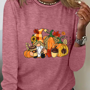 Thanksgiving Gnome Casual Long Sleeve Shirt, Long sleeves, Lilicloth.com