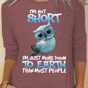 Womens Funny Short Girl Crew Neck Top, Long sleeves, Lilicloth.com