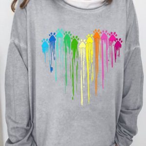 Womens Colorful Paw Print Casual Crew Neck Sweatshirts, Hoodies&Sweatshirts, Lilicloth.com