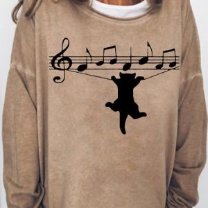 Women's Funny Cat Letters Casual Crew Neck Sweatshirt, Hoodies&Sweatshirts, Lilicloth.com
