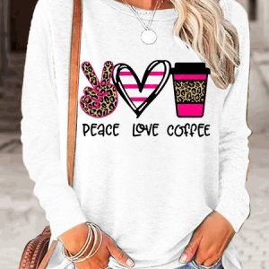 Women Text Letters Crew Neck Long Sleeve Blouse Casual Daily Spring/Fall Top, JustFashionNow Shirts, color:White|size:3XL