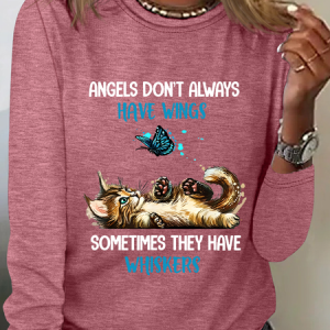 Angels Don't Always Have Wings Sometimes They Have Whiskers Sarcastic Long sleeve Shirt, Long sleeves, Lilicloth.com