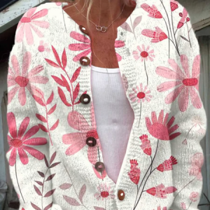 Women's Breast Cancer Pink Floral Print Knit Cardigan, Cardigans, Lilicloth.com