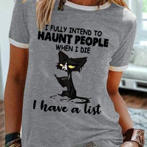 I Fully Intend To Haunt People When I Die I Have A List With Cat Read A Book Women's T-Shirt, T-shirts, Lilicloth.com