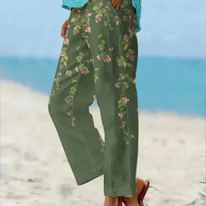 Women's Straight Pants Daily Going Out Pants Green Casual Printing Floral Spring/Fall Pants, Pants, Lilicloth.com