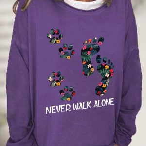 Never Walk Alone Paw Dog Flower Casual Sweatshirt, Hoodies&Sweatshirts, Lilicloth.com