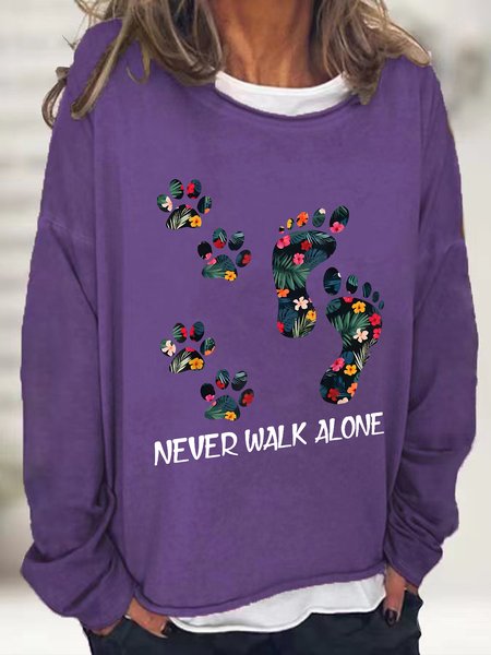 Never Walk Alone Paw Dog Flower Casual Sweatshirt, Hoodies&Sweatshirts, Lilicloth.com