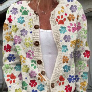 Colorful dog paw button cardigan sweater, Cardigans, Lilicloth.com