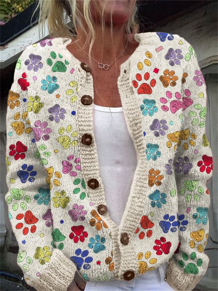 Colorful dog paw button cardigan sweater, Cardigans, Lilicloth.com