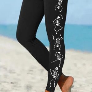 Womens Dancing Skeleton Halloween Casual Leggings, Leggings, Lilicloth.com