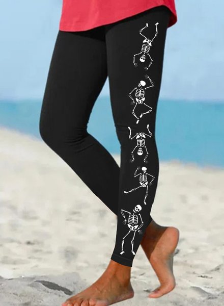 Womens Dancing Skeleton Halloween Casual Leggings, Leggings, Lilicloth.com