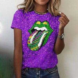 Vintage Mardi Gras Carnival Animal Crew Neck Short Sleeve T-shirt, T-shirts, color:Purple|size:4XL, catalog Noracora shop