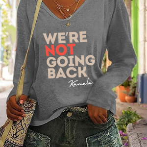 We Are Not Going Back Kamala Casual V-Neck Long Sleeve Shirt, Long sleeves, Lilicloth.com