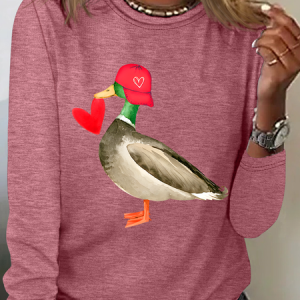 Valentine Mallard Duck Casual Long Sleeve Shirt, Long sleeves, Lilicloth.com