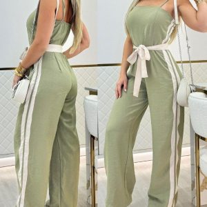 Striped Sleeveless Tied Detail Jumpsuits Spaghetti Strap Casual Wide Leg Rompers, women Jumpsuits, ChicMe catalog
