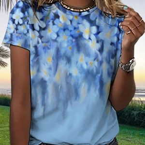 Lilicloth x Iqs Blue Floral Women's T-Shirt, T-shirts, Lilicloth.com
