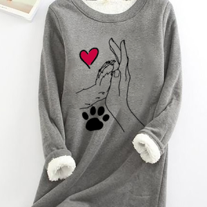 Palm High-Fives Dog Paw Print Casual Fluff Fleece Fabric Sweatshirt, Hoodies&Sweatshirts, Lilicloth.com